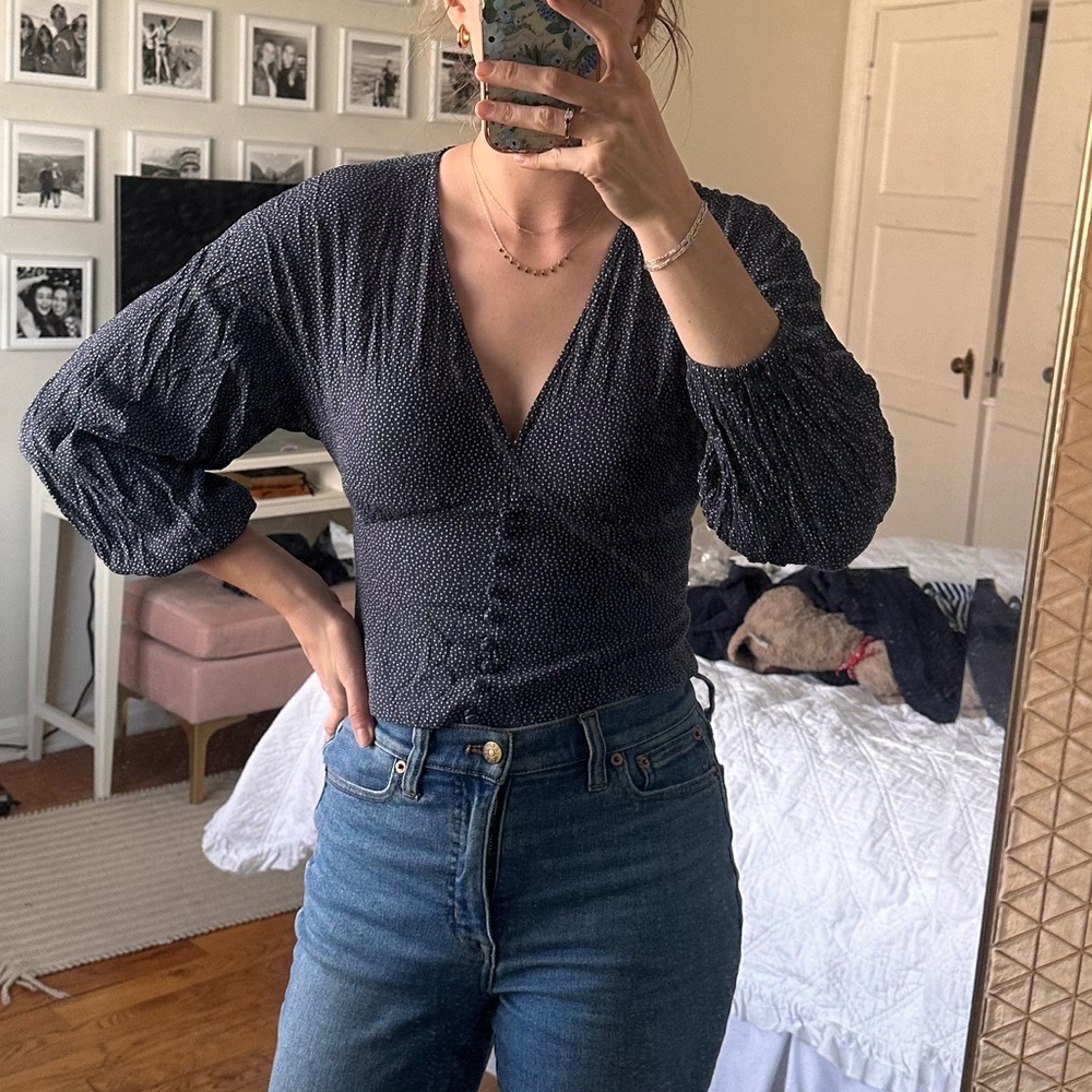 Abercrombie & Fitch Navy Polka Dot Blouse